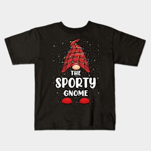 Sporty Gnome Red Buffalo Plaid Christmas Pajama Matching Family Kids T-Shirt